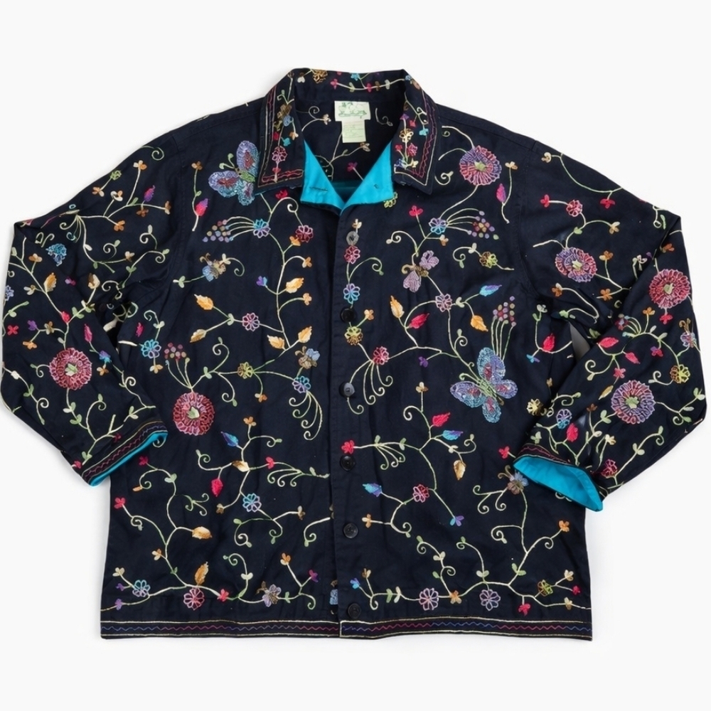 The Quacker Factory butterfly floral ditsy beads  embroidery jacket size 1X